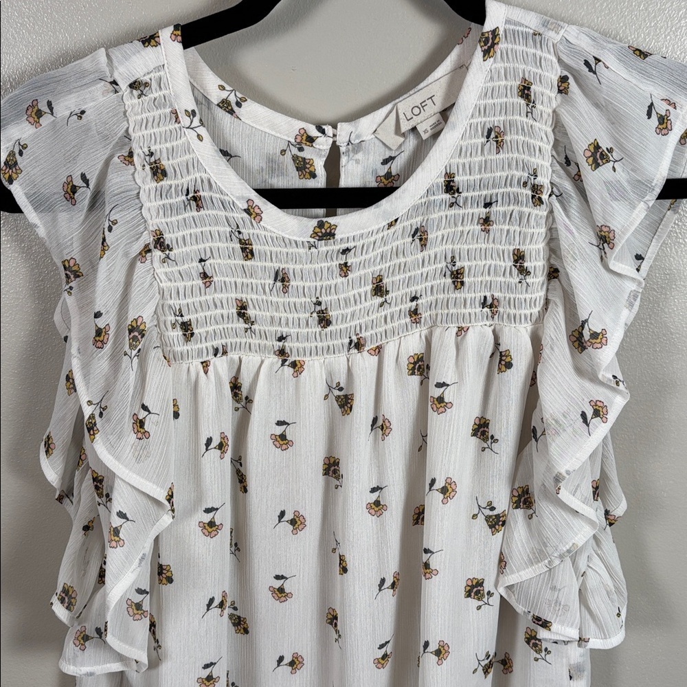 Loft Flutter Sleeve Floral Short Sleeve Blouse